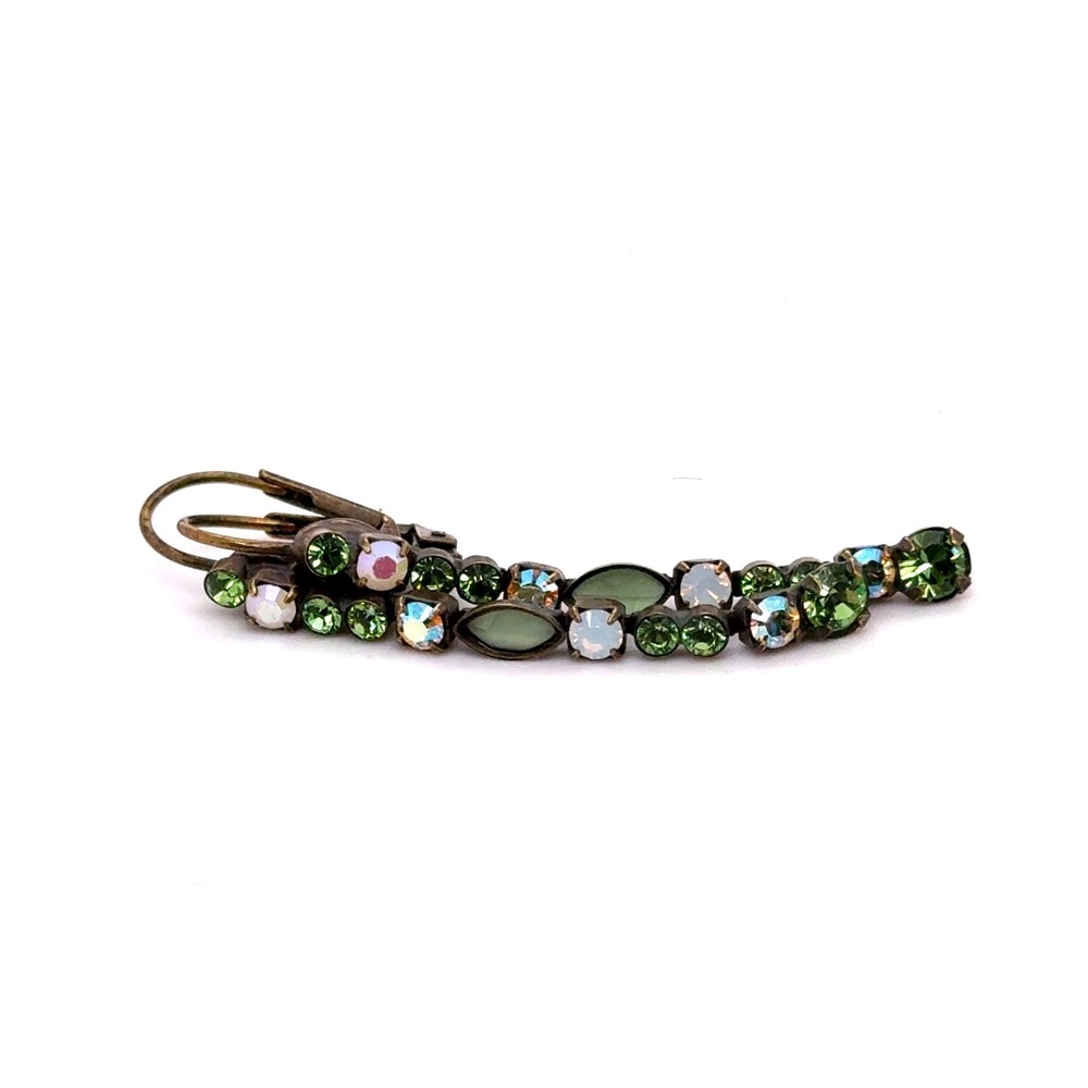 Sorrelli Green Crystal Antique Brass Tone Linear Leverback Drop Earrings